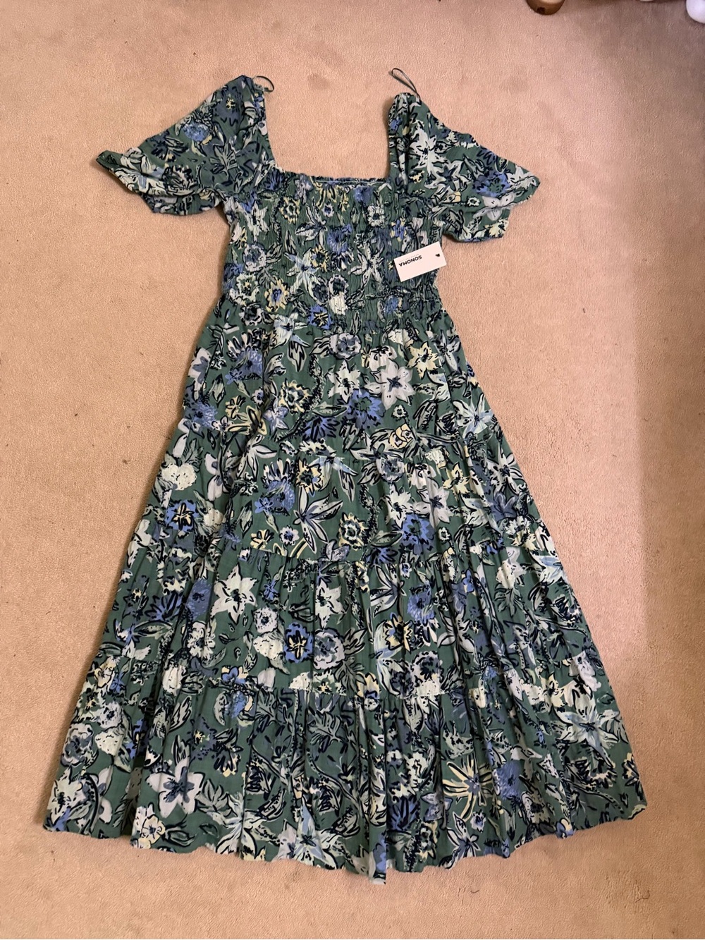 Sonoma Blue Green Floral Smocked Dress